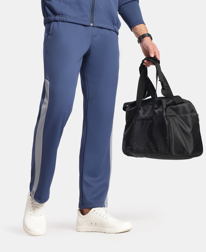 Microfiber Fabric Slimfit Trackpant with Zipper Pockets and StayFresh Treatment - Navy & Grey