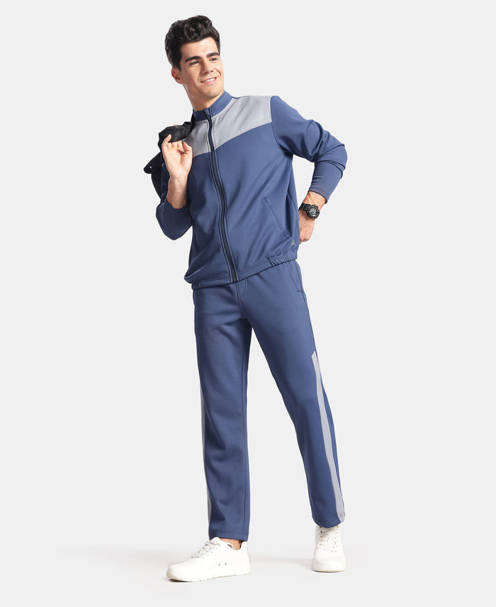 Microfiber Fabric Slimfit Trackpant with Zipper Pockets and StayFresh Treatment - Navy & Grey