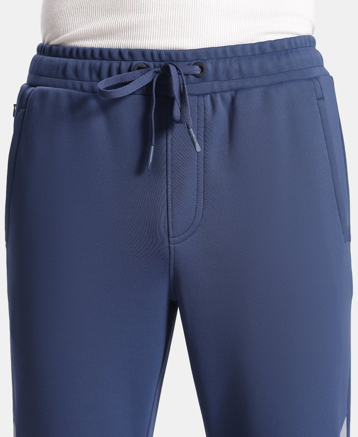 Microfiber Fabric Slimfit Trackpant with Zipper Pockets and StayFresh Treatment - Navy & Grey