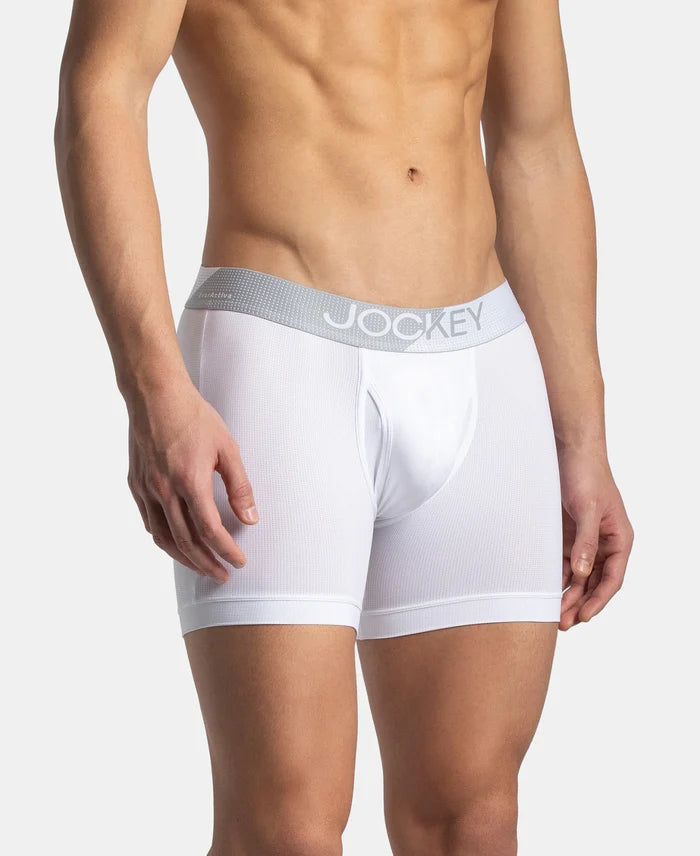 Microfiber Mesh Elastane Stretch Performance Boxer Brief with StayDry Technology - White