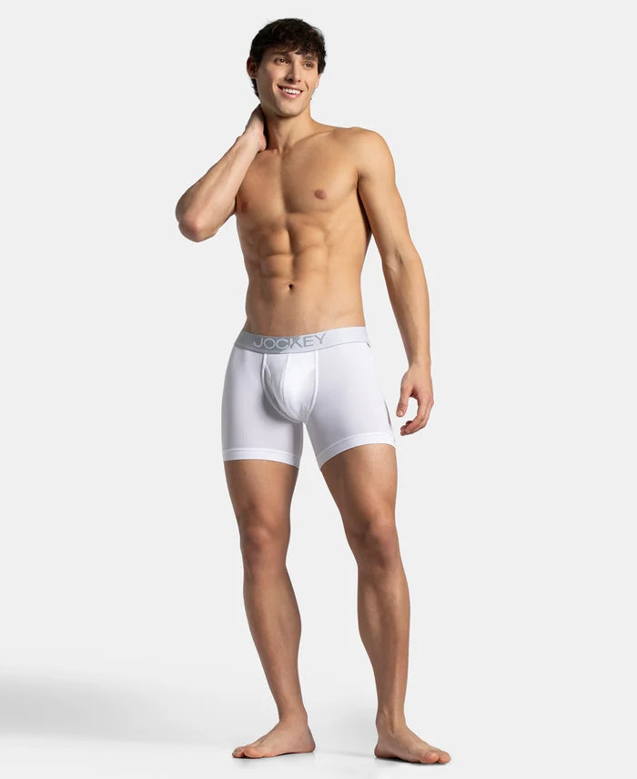 Microfiber Mesh Elastane Stretch Performance Boxer Brief with StayDry Technology - White