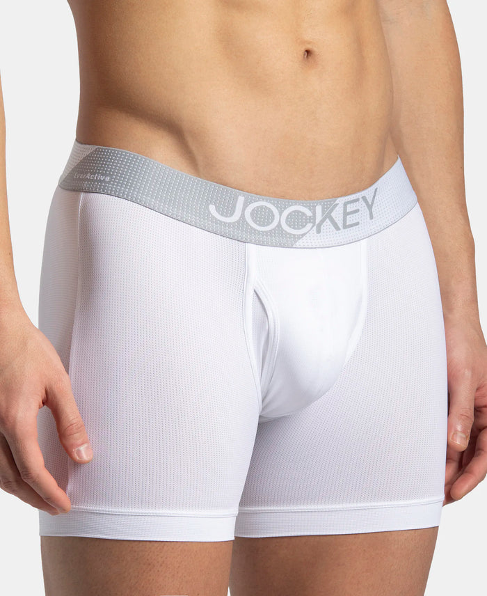 Microfiber Mesh Elastane Stretch Performance Boxer Brief with StayDry Technology - White