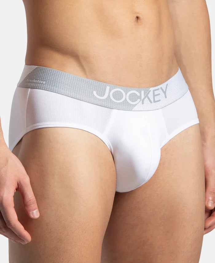 Microfiber Mesh Elastane Stretch Performance Brief with StayDry Technology - White