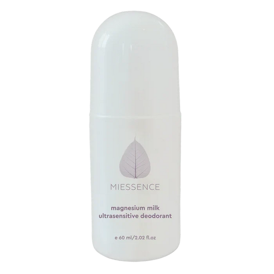 White deodorant bottle with 'Miessence' branding on a white background