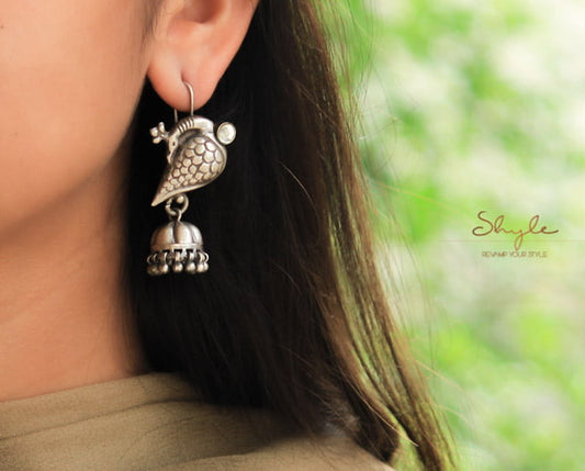 Moh Inticate Peacock Fish Hook Jhumki