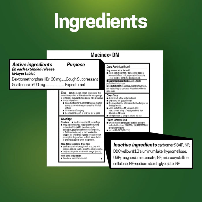 Mucinex DM 12 Hour Expectorant and Cough Suppressant, Regular Strength - 63824005634 - LL Medico