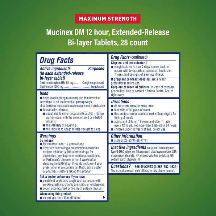 Mucinex DM Expectorant and Cough Suppressant, Maximum Strength - 63824007236 - LL Medico