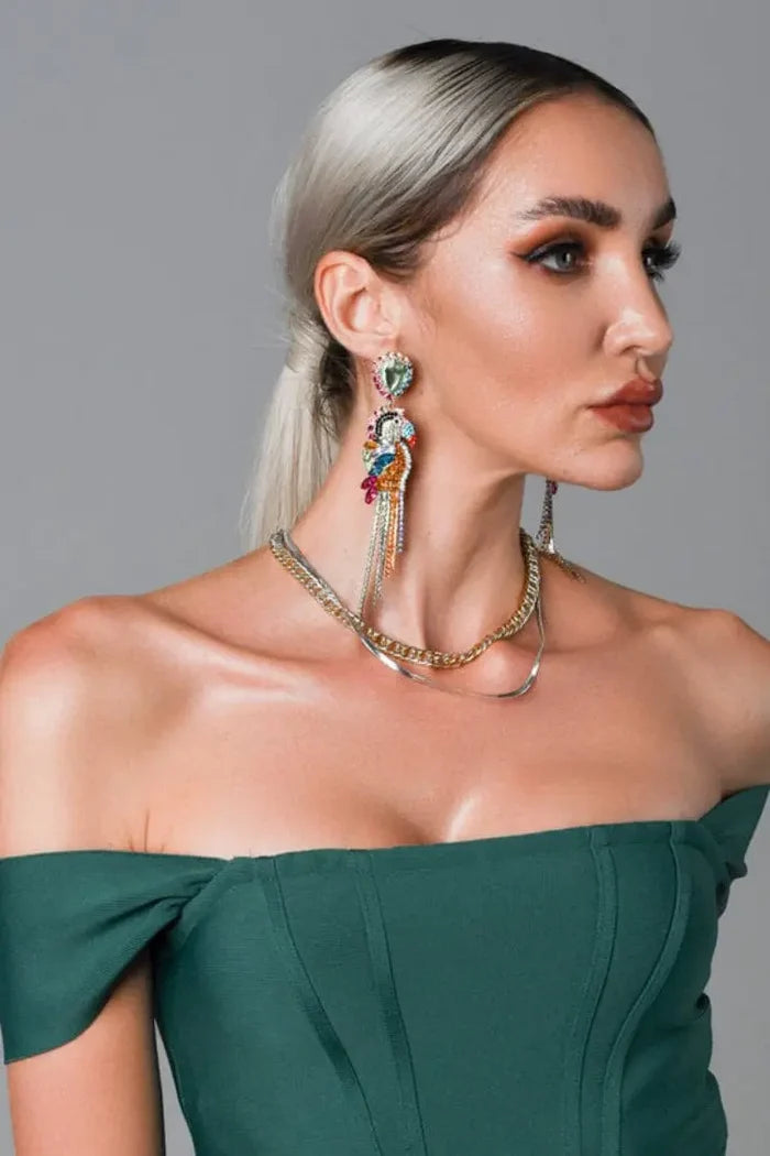 Opal Parrot Diamante Earrings
