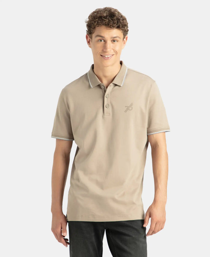 Pack of 2 Super Combed Cotton Rich Solid Half Sleeve Polo T-Shirt - Desert Taupe & Nirvana