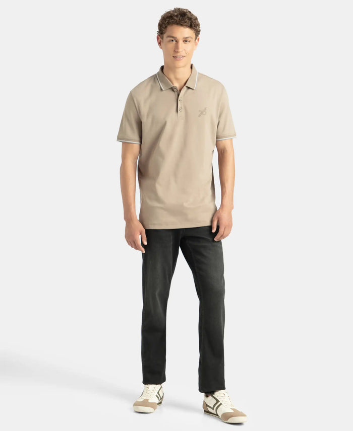 Pack of 2 Super Combed Cotton Rich Solid Half Sleeve Polo T-Shirt - Desert Taupe & Nirvana