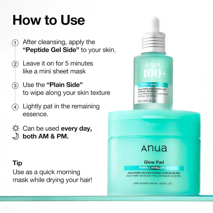 PDRN 100 Hyaluronic Acid Glow Pad - Toner and Anua Skin Care Masks & Peels