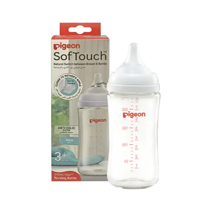 Pigeon SofTouch Wide Neck Glass Nursing Bottle - 240ml (81232), Wide Neck Bottles