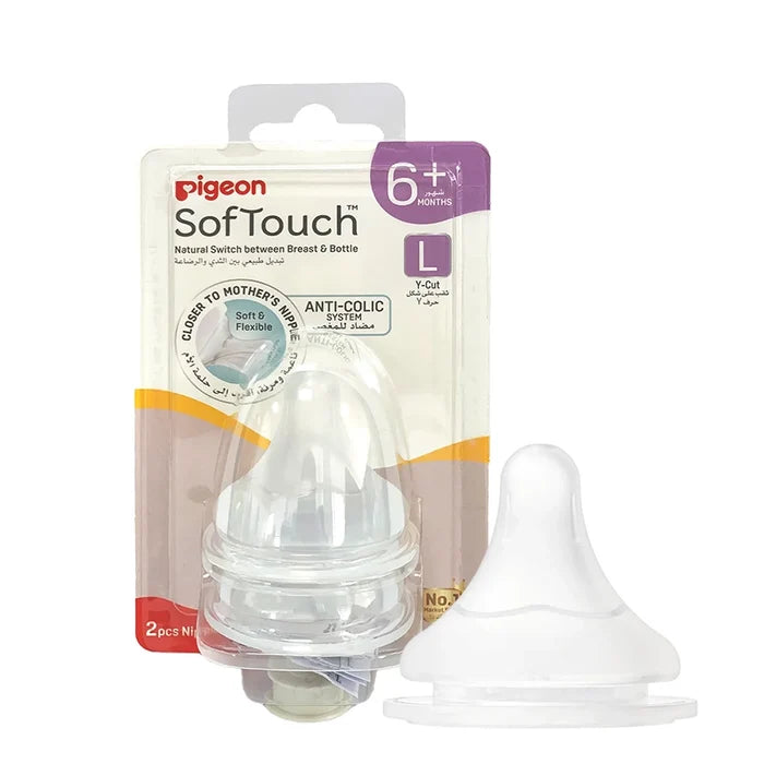 Pigeon SofTouch Wide Neck Nipple Large Y-Cut 6+ Months - Pack of 2 (81242), Wide Neck Nipples