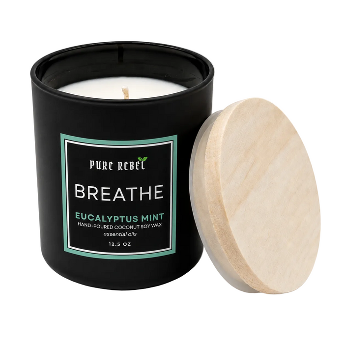 Pure Rebel “BREATHE” Hand Poured Coconut Soy Candle 12.5oz - Eucalyptus Mint