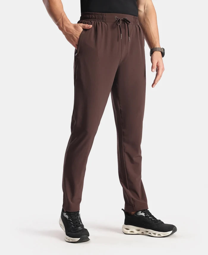 Recycled Microfiber Elastane Stretch Trackpant with Zipper Pockets and StayFresh Treatment - Java
