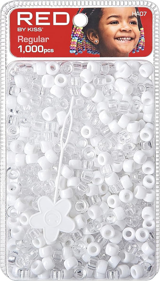 Red by Kiss Hair Beads Regular White Clear 1000pc HA07