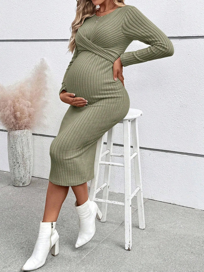 Ribbed Maternity Dress with Tie Details