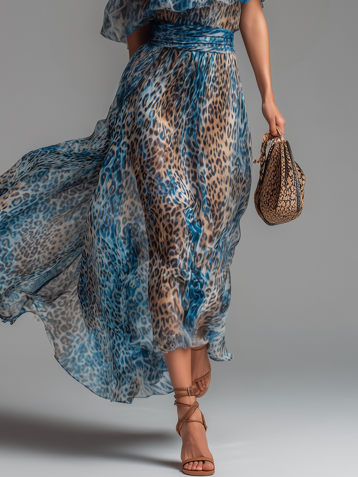 Selvaggia – Leopard Print Off-Shoulder Chiffon Maxi Dress 🖤
