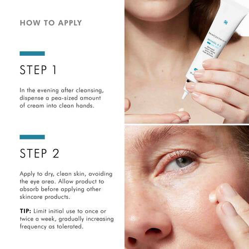 A white tube of SKIN CEUTICALS - RETINOL .03 night cream with a black cap stands upright against a plain white background. The label displays blue and black text detailing this anti-aging product designed to refine pores.