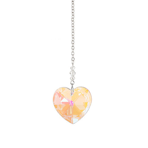 Small Faceted Heart Crystal Suncatcher  – Aurora Borealis (Iridescent) Finish