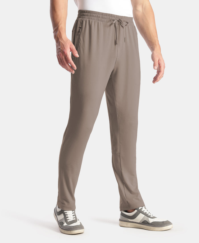 Soft Touch Microfiber Elastane Stretch Trackpant with Side Pockets and StayFresh Treatment - Dark Khaki