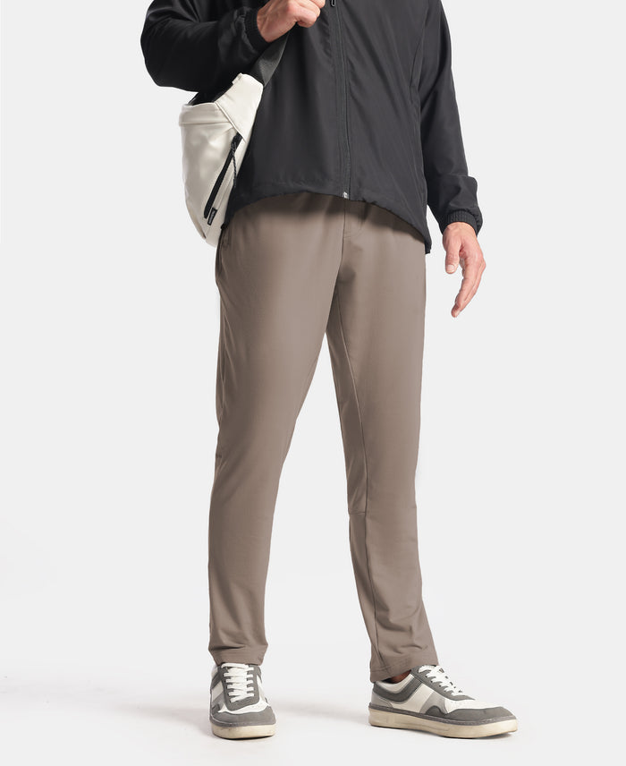 Soft Touch Microfiber Elastane Stretch Trackpant with Side Pockets and StayFresh Treatment - Dark Khaki