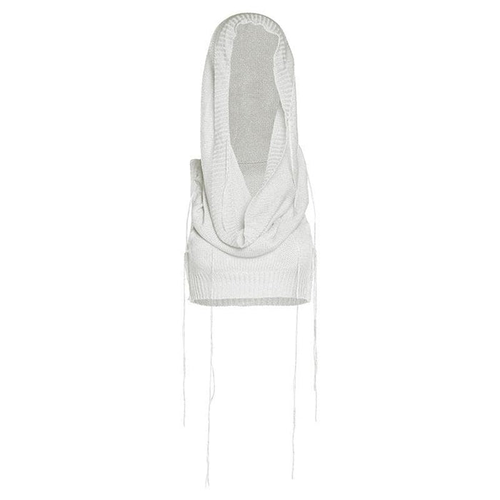 Solid sleeveless knitted stitch hoodie crop top