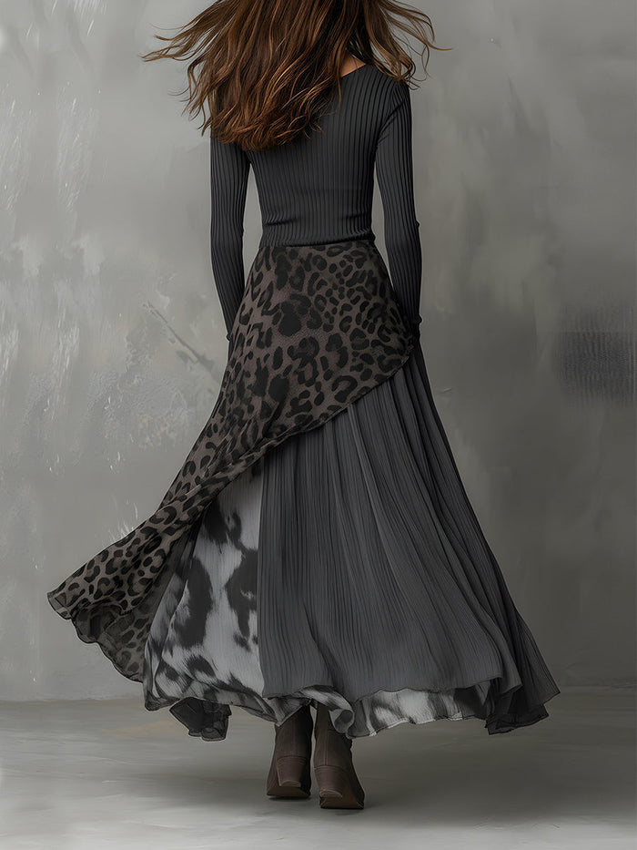 Sophia | Long bohemian-style dress with leopard print