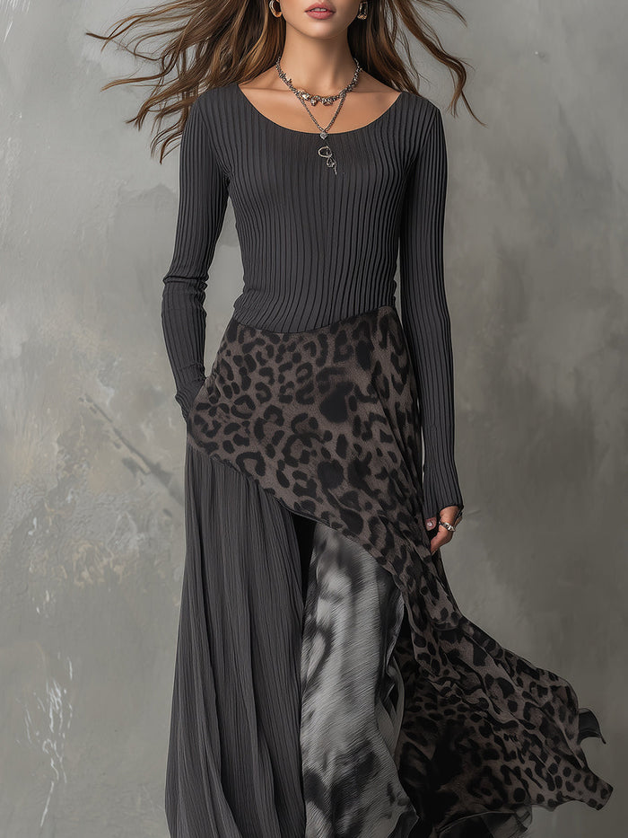 Sophia | Long bohemian-style dress with leopard print