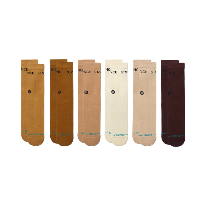 Stance Icon Basic Crew Socks 6 Pack Multi Colour Cream Brown