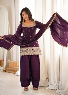 Stylish Woman in Chic Purple Ensemble