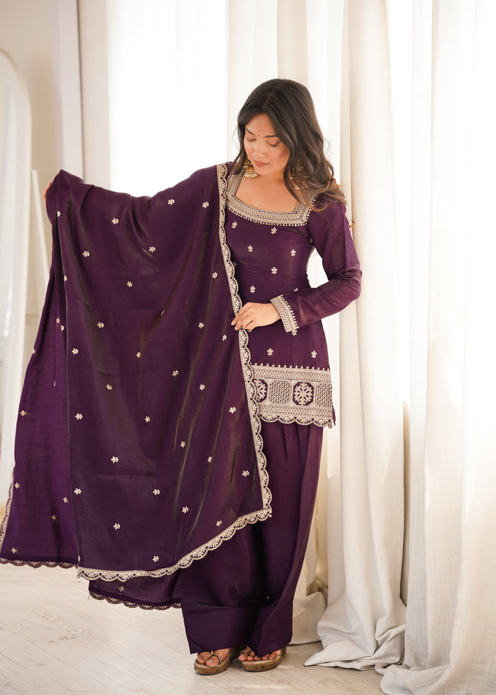 Stylish Woman in Chic Purple Ensemble