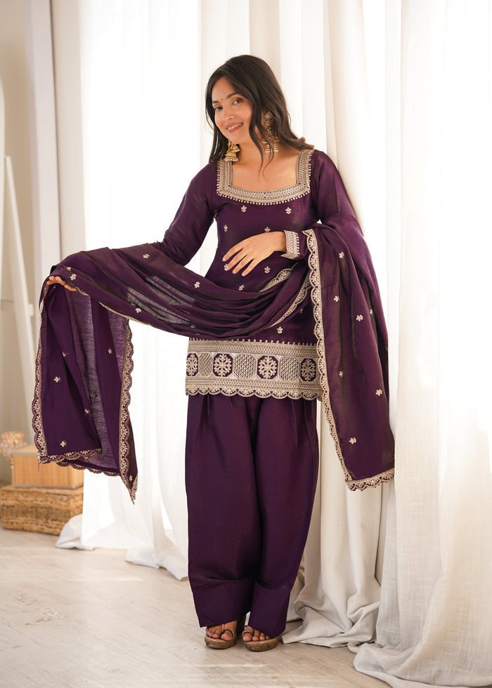 Stylish Woman in Chic Purple Ensemble
