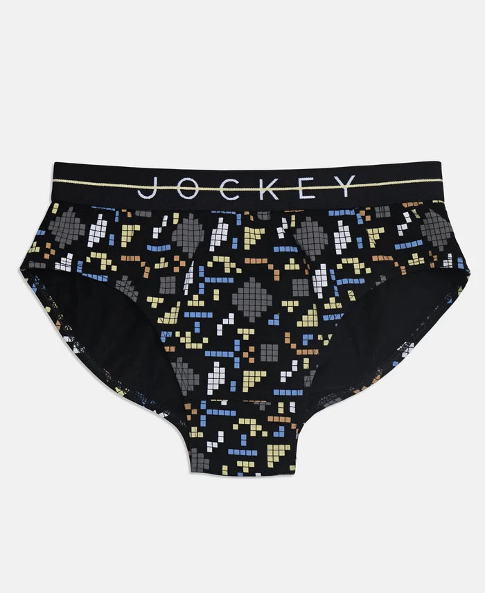 Super Combed Cotton Elastane Stretch Printed Brief with Ultrasoft Waistband - Black & Mellow Yellow (Pack of 2)