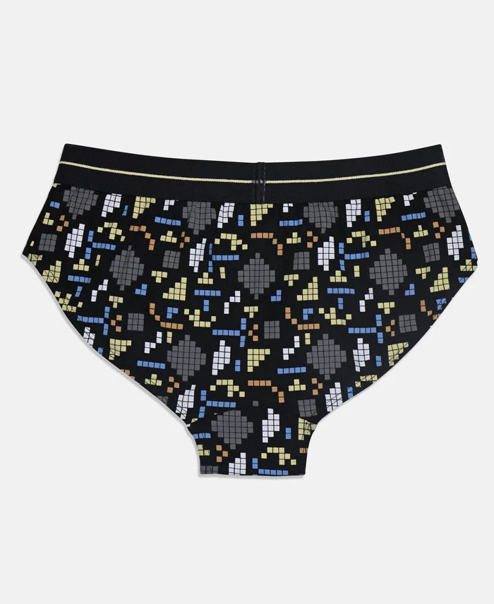 Super Combed Cotton Elastane Stretch Printed Brief with Ultrasoft Waistband - Black & Mellow Yellow (Pack of 2)