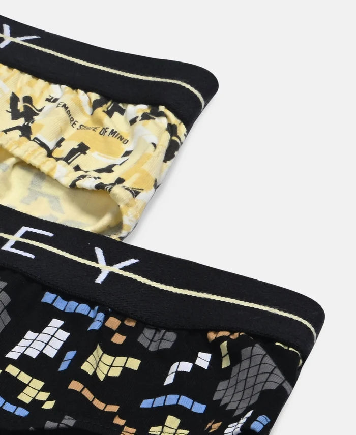 Super Combed Cotton Elastane Stretch Printed Brief with Ultrasoft Waistband - Black & Mellow Yellow (Pack of 2)
