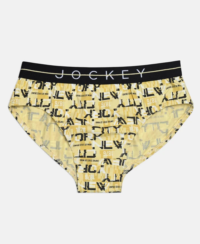 Super Combed Cotton Elastane Stretch Printed Brief with Ultrasoft Waistband - Black & Mellow Yellow (Pack of 2)