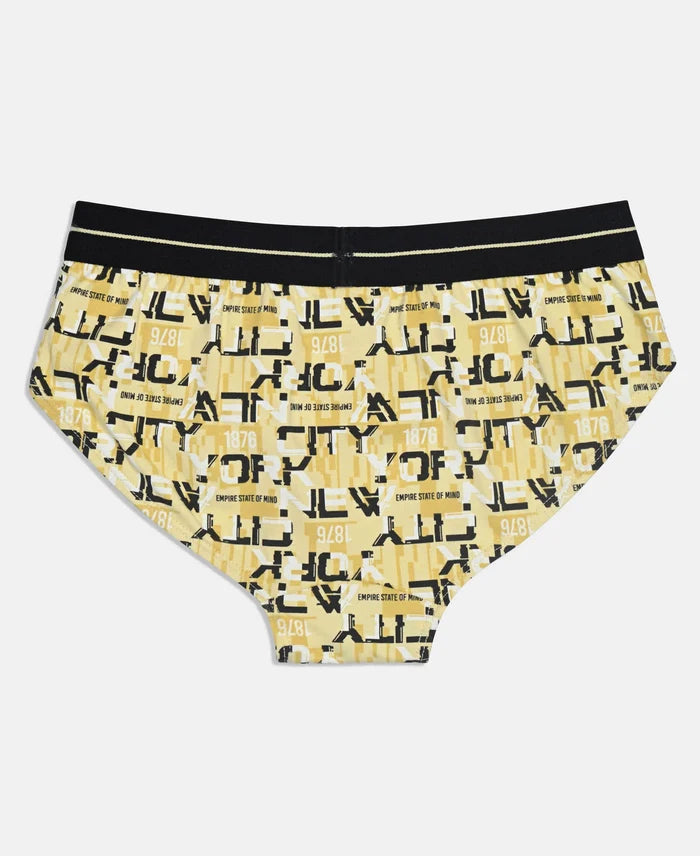 Super Combed Cotton Elastane Stretch Printed Brief with Ultrasoft Waistband - Black & Mellow Yellow (Pack of 2)