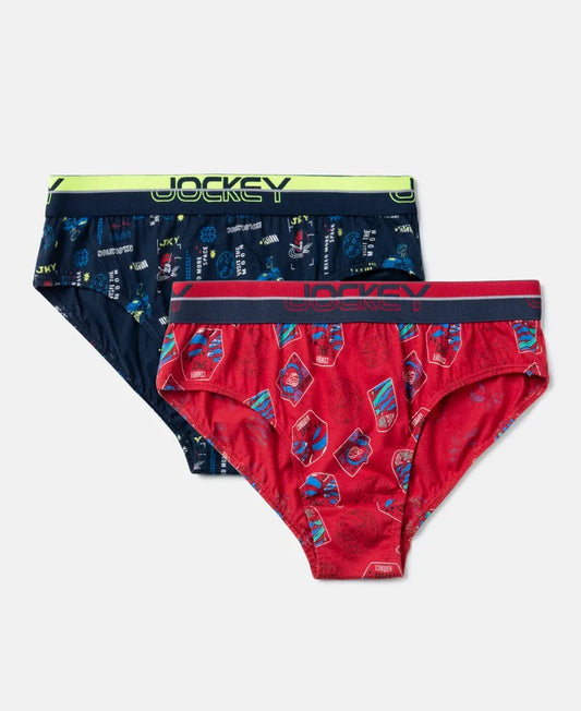 Super Combed Cotton Elastane Stretch Printed Brief with Ultrasoft Waistband - Navy & Chilli Pepper (Pack of 2)