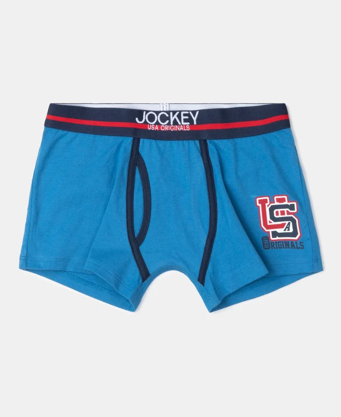 Super Combed Cotton Elastane Stretch Printed Trunk with Ultrasoft Waistband - Navy & Vallarta Blue (Pack of 2)