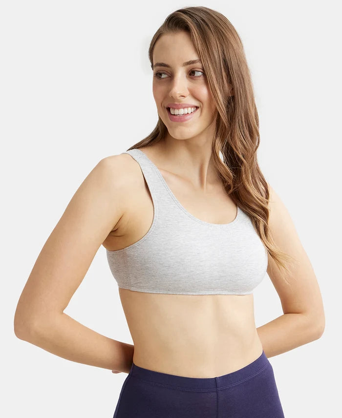 Super Combed Cotton Elastane Stretch Slip On Crop Top With StayFresh Treatment - Steel Grey Melange-5