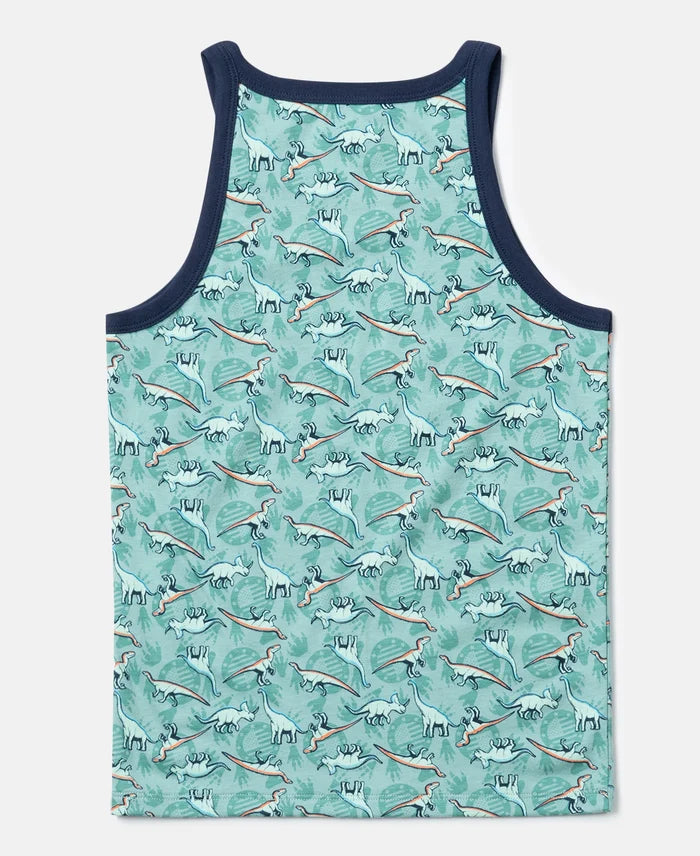 Super Combed Cotton Printed Round Neck Sleeveless Vest - Feldspar & Navy (Pack of 2)