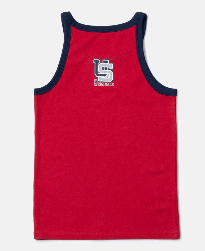 Super Combed Cotton Printed Round Neck Sleeveless Vest - Ultimate Grey & Chilli Pepper (Pack of 2)