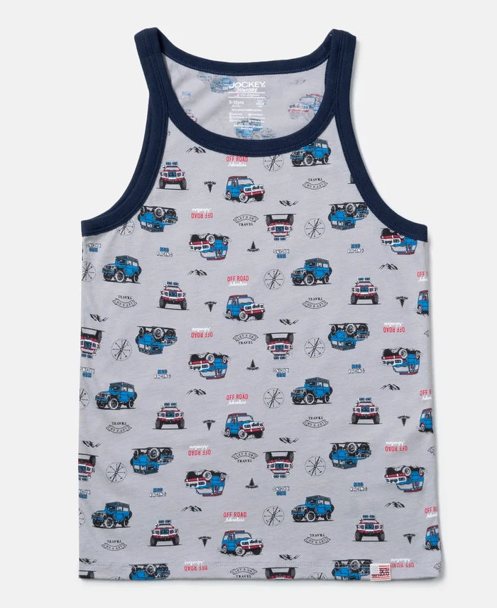 Super Combed Cotton Printed Round Neck Sleeveless Vest - Ultimate Grey & Chilli Pepper (Pack of 2)