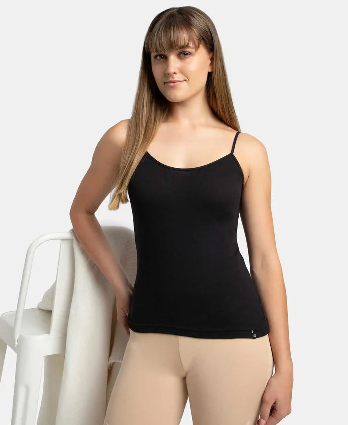 Super Combed Cotton Rib Camisole with Adjustable Straps and StayFresh Treatment - Black-5