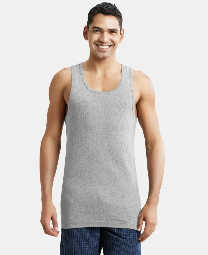 Super Combed Cotton Rib Round Neck with Racerback Gym Vest - Steel Grey Melange