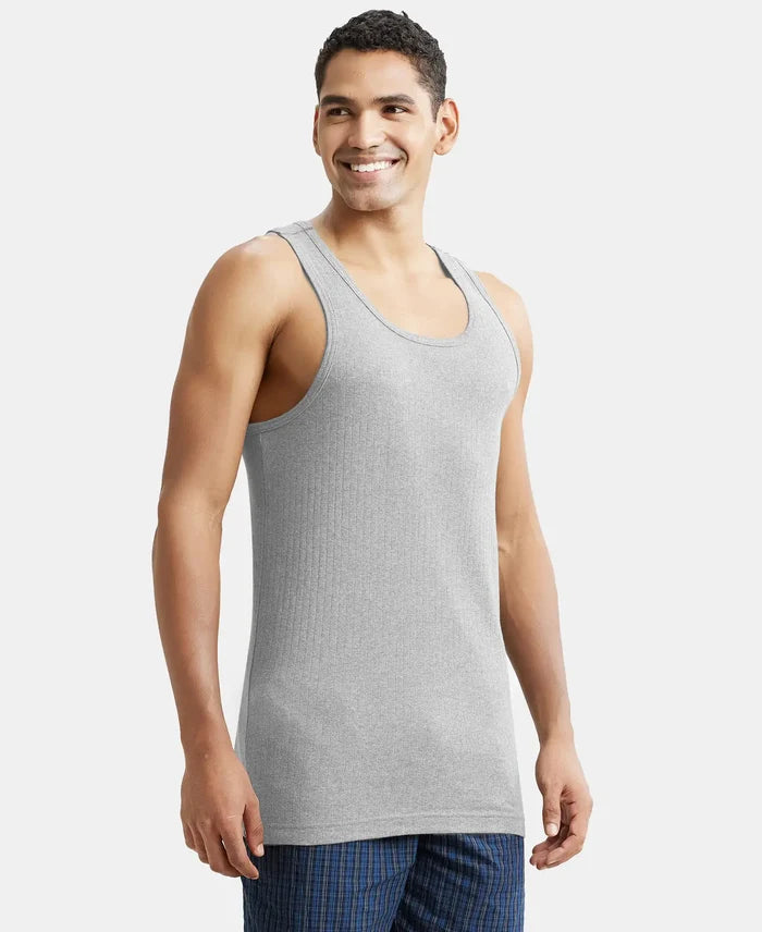 Super Combed Cotton Rib Round Neck with Racerback Gym Vest - Steel Grey Melange