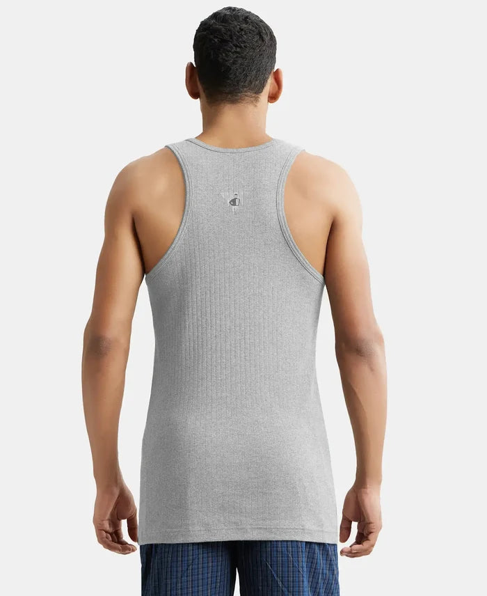 Super Combed Cotton Rib Round Neck with Racerback Gym Vest - Steel Grey Melange
