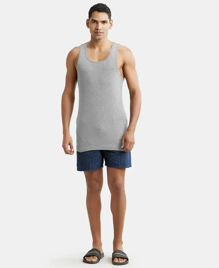 Super Combed Cotton Rib Round Neck with Racerback Gym Vest - Steel Grey Melange