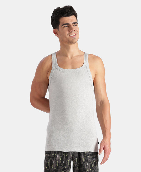 Super Combed Cotton Rib Square Neck Gym Vest - Steel Grey Melange